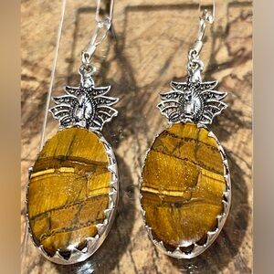 Golden Yellow Tiger Eye Earrings 2 1/4”